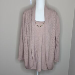 Briggs Dusty Rose Open-Front Knit Cardigan with Tank Size 1X
